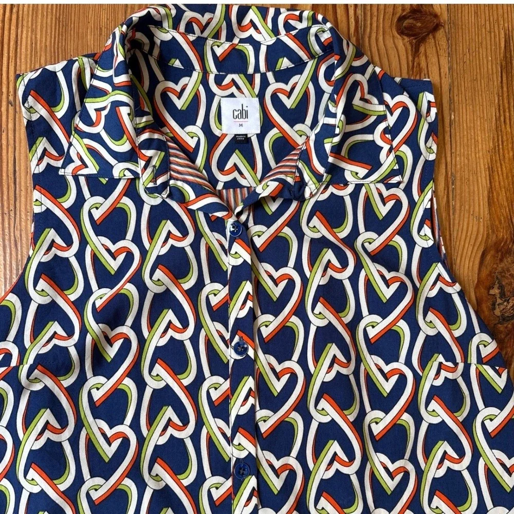 Cabi Heart Chain Tunic Shirt Dress Womens Blue Geometric‎ Sleeveless SIZE Medium